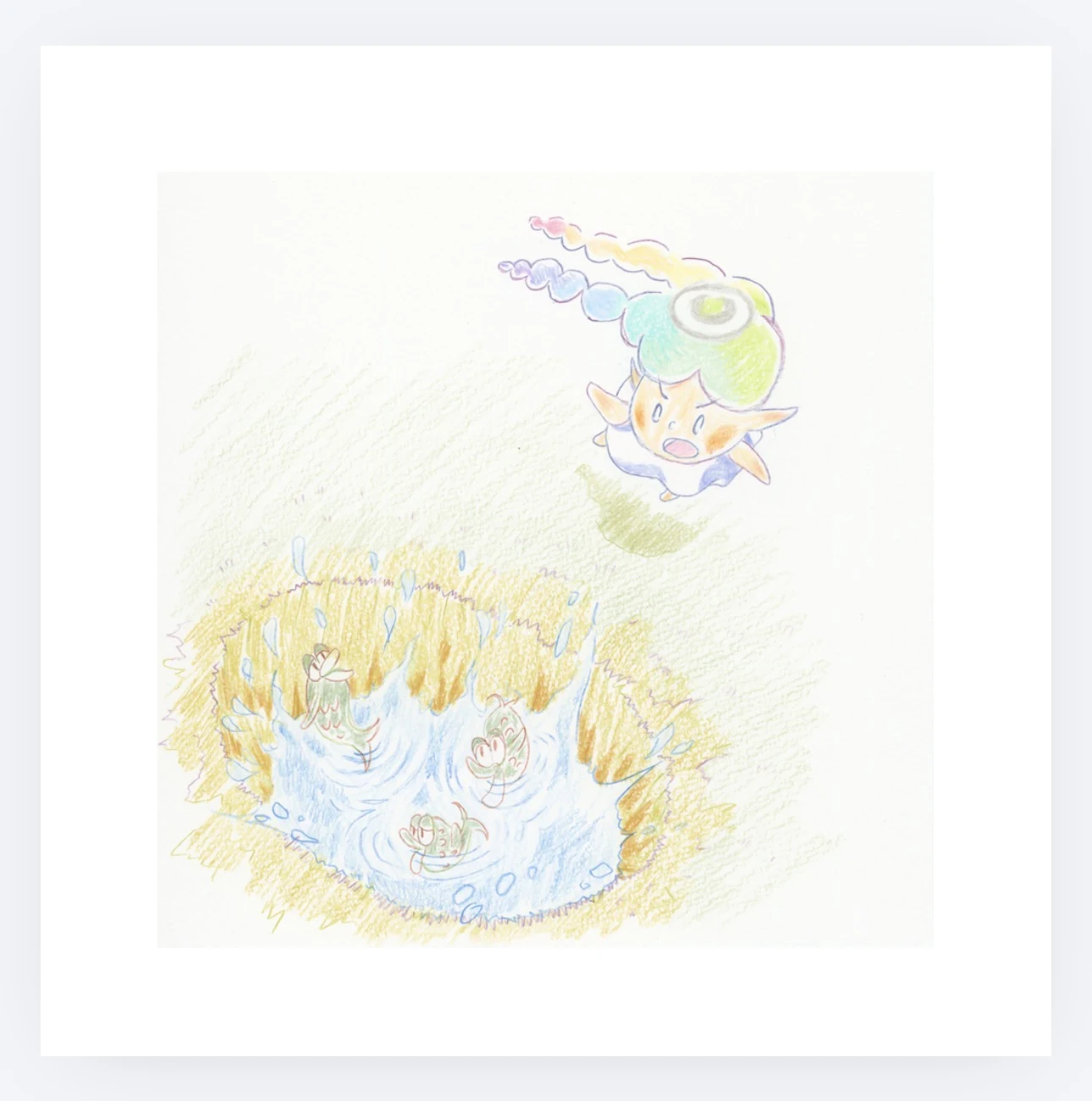 水の少ない池を見つけた天使