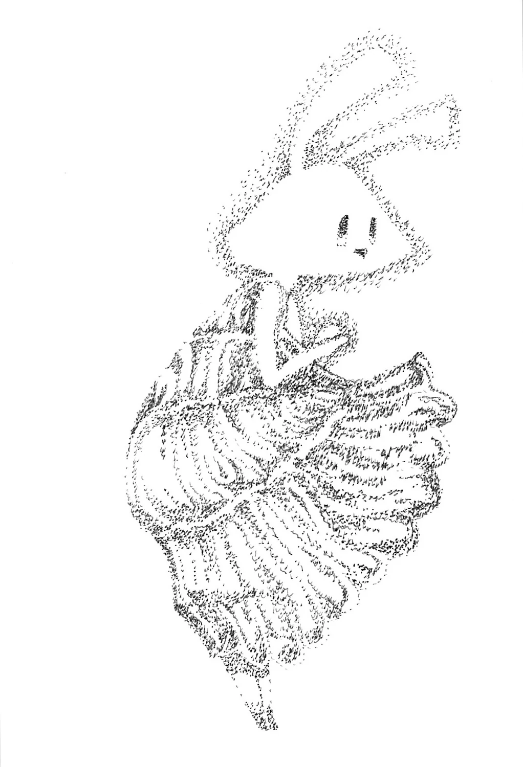 点を重ねて描いたモノクロのうさぎ
